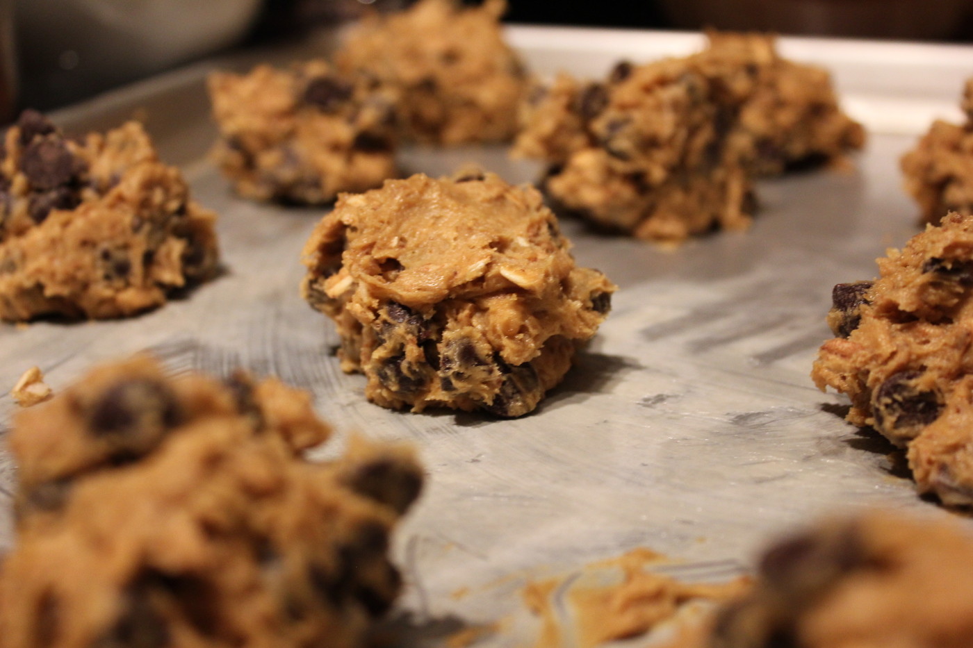 Oatmeal chocolate chip cookies ready to go in the oven
