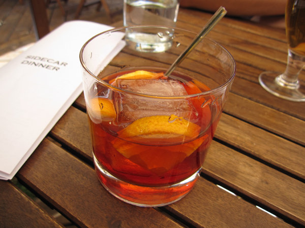 Negroni cocktail with a giant ice cube