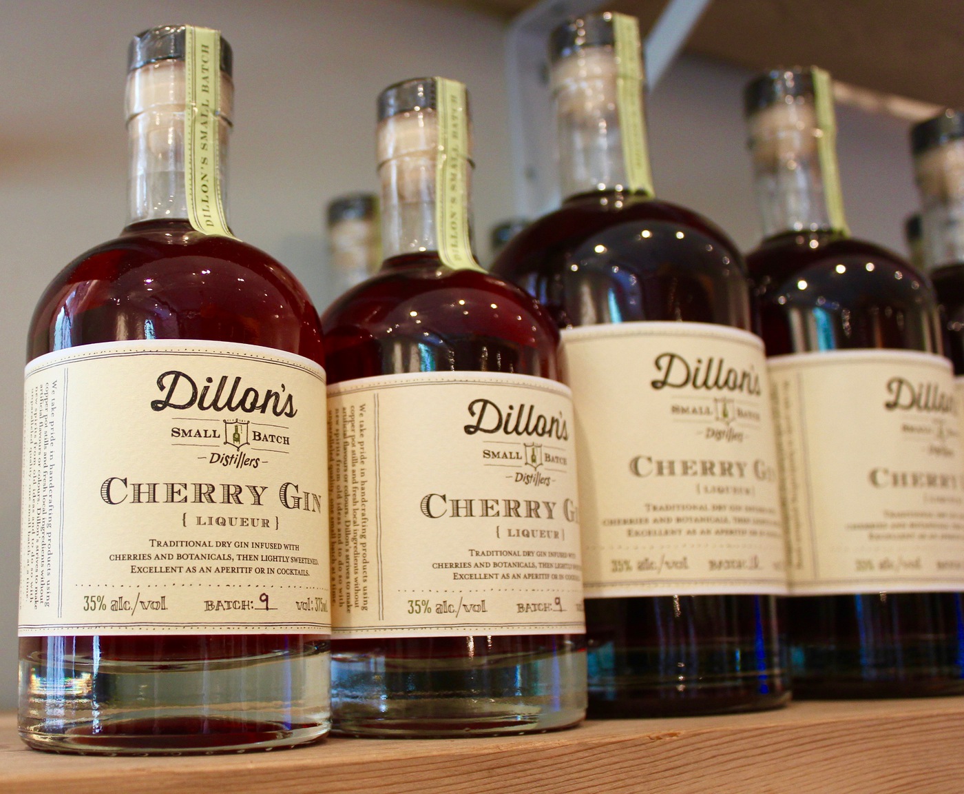 Bottles of Dillon's cherry gin