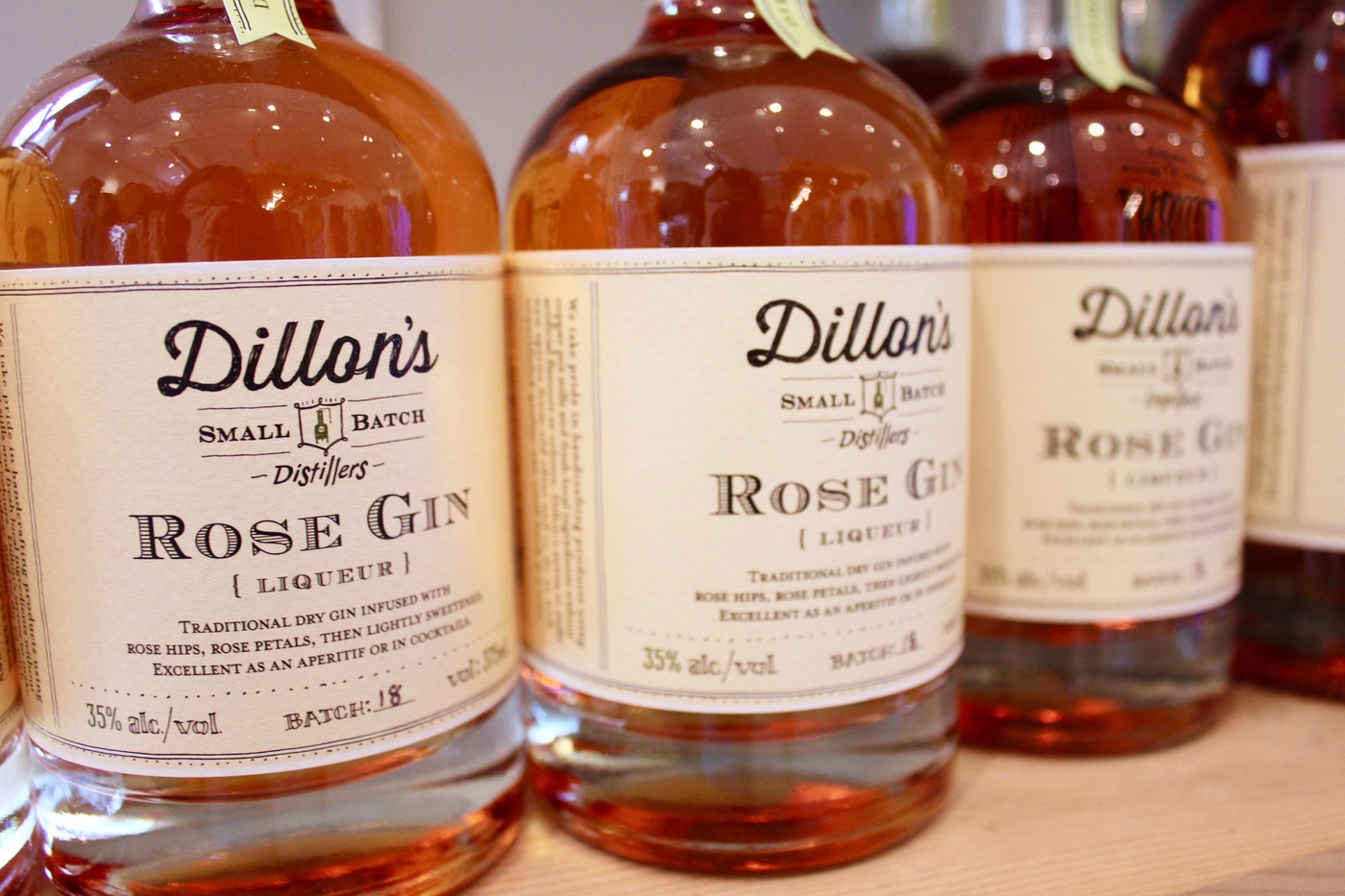 Bottles of Dillon's delicious rose gin