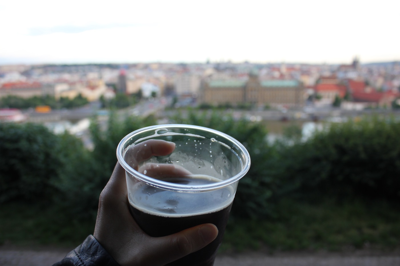Sipping on a stout while checking out Prague from the Letna beer garden