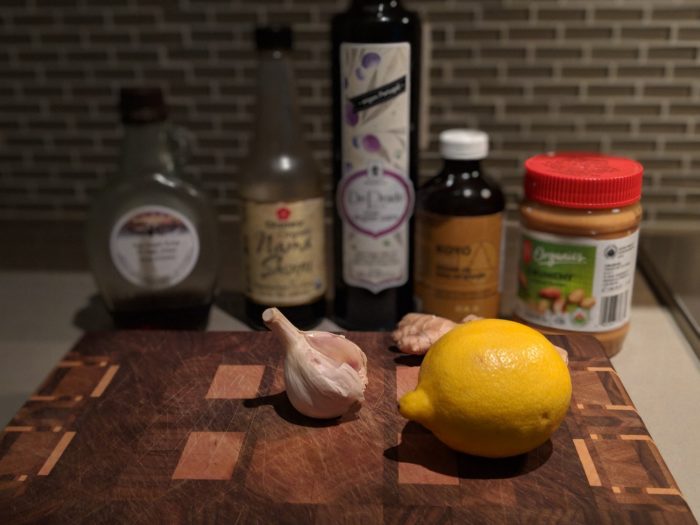 Asian Canadian salad dressing uses fresh lemon, ginger, and garlic