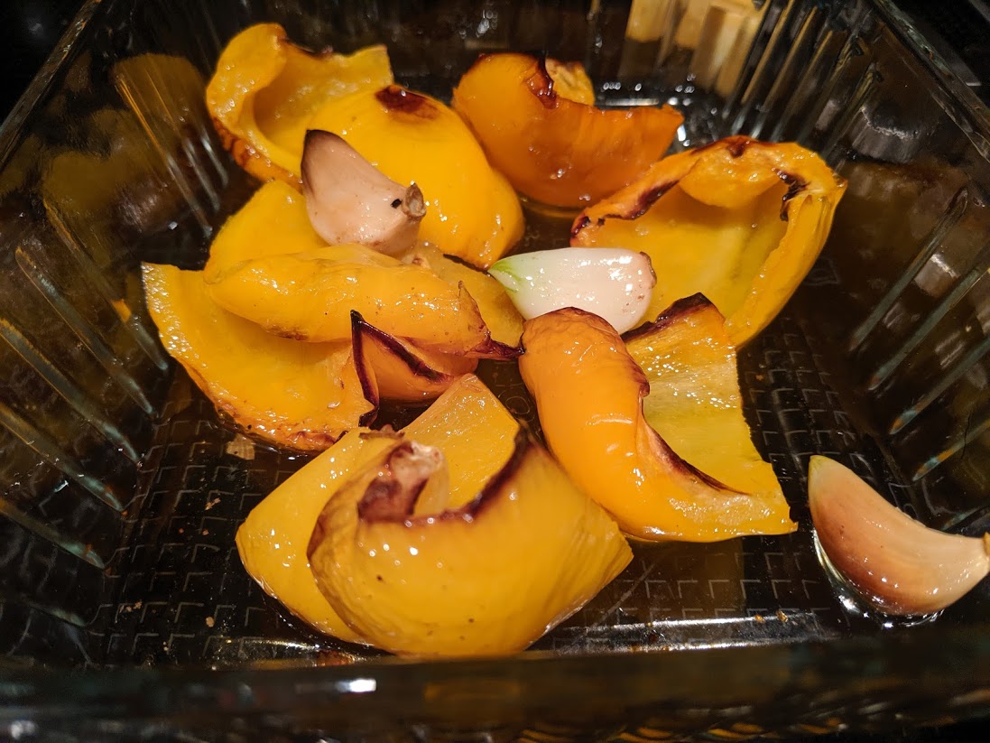 Roasted yellow peppers and garlic with olive oil