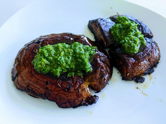 Chimichurri pairs nicely with portobello mushroom steaks for a hearty vegan-friendly dish
